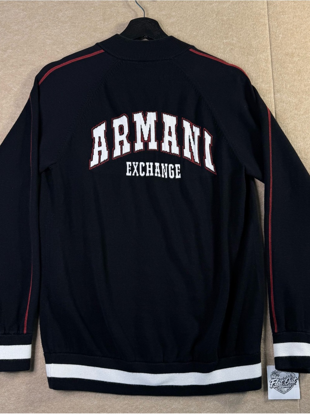 Armani Exchange A|X Black Full Zip Knit Varsity Jacket Red Spellout Small - Picture 5 of 6